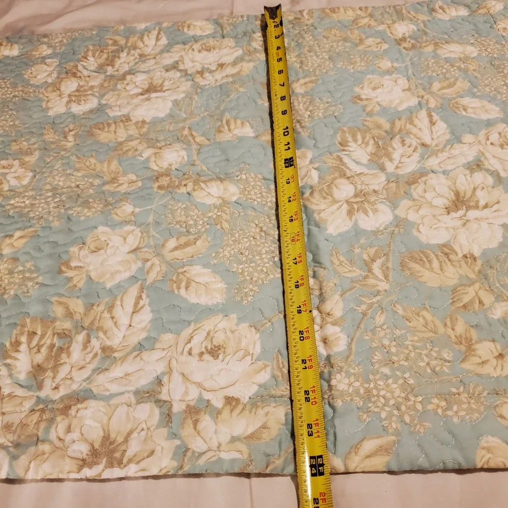 Laura Ashley Quilted Floral Pillow Sham Blue Green Roses Standard Cottagecore